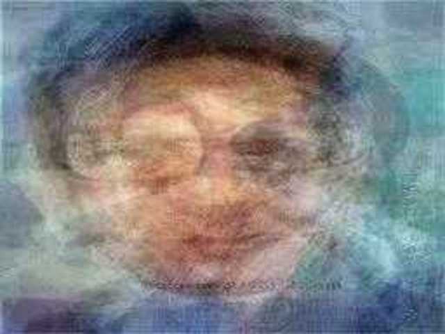Figure 1: Screenshot from Autoscopia by Justin Clemens, Christopher Dodds, Adam Nash, 2009-present: generated portrait of Adam Nash.  Image and permissions provided by Adam Nash.